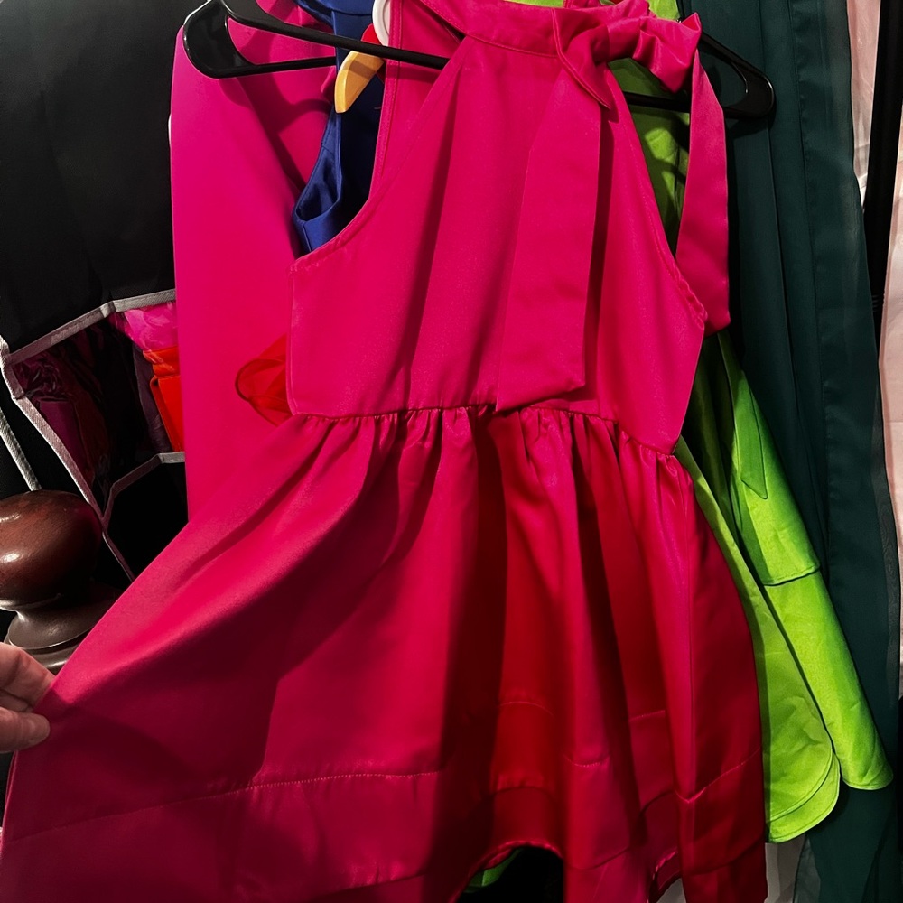 SHEIN Pink Pleated Halter Sundress for Wedding Guest
